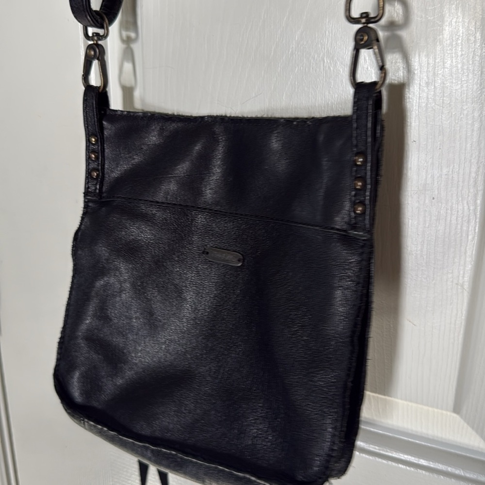 Embrazio Black Supple Leather Small Crossbody Bag Boho Gypsy 8”H x 7”L x 1”W - Picture 9 of 10